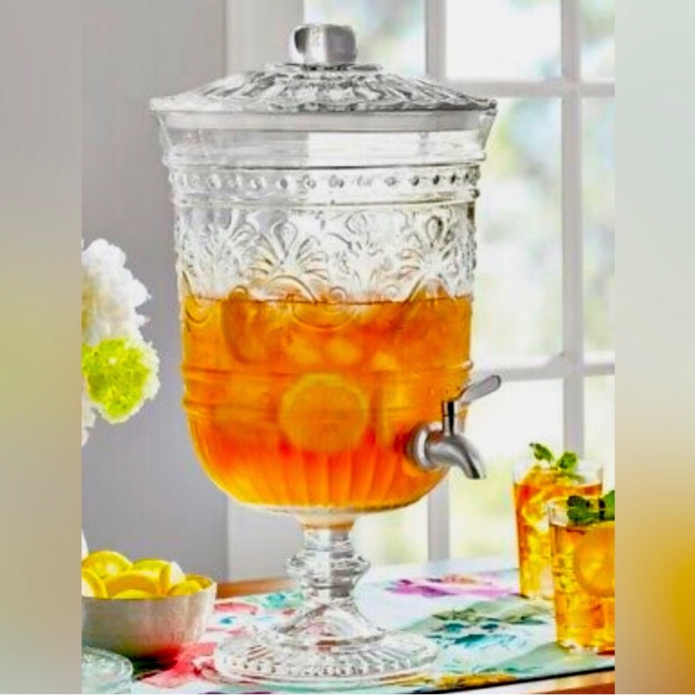 🌺🎁 NEW Pioneer Woman Cassie Glass Emboss Beverage Dispenser - Picture 6 of 12